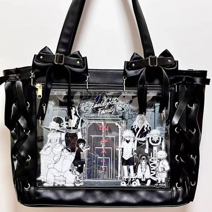 New Ribbon Cute Handbag for Women Large Capacity Transparent DIY Badge One-shoulder Tote Bag Japanese Sweet Girl Ulzzang Ita Bag
