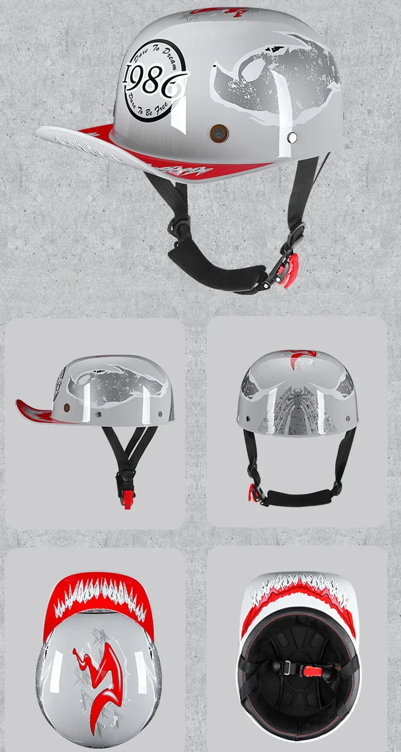 2023 New Vintage Motorcycle Helmet baseball cap helmet men's and women's children's scooter half face Vintage four seasons hat