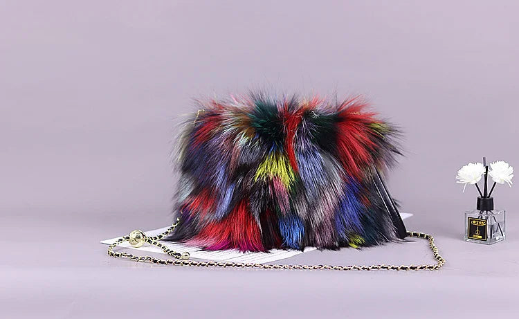 Fashion Fur Bag Autumn And Winter Real Fur Bags Fluffy Fox Fur Messenger Bags For Female Luxury Fur Handbag Warm Plush Handbag