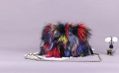 Fashion Fur Bag Autumn And Winter Real Fur Bags Fluffy Fox Fur Messenger Bags For Female Luxury Fur Handbag Warm Plush Handbag
