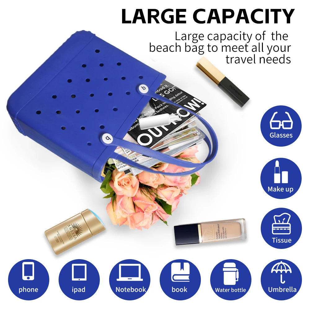 L/XL Beach Bags EVA Rubber Waterproof Tote Bag Storage Baskets Travel Shopping Shoulder Solid Color Fashion Handbag women