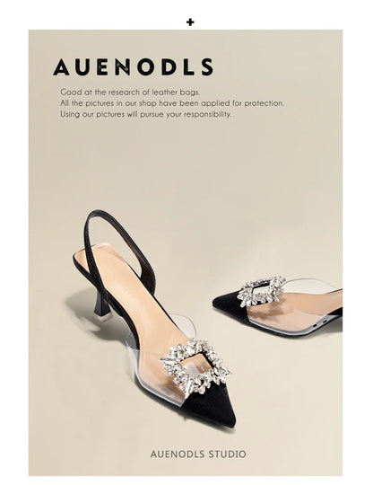 Summer Women High Heels Shoes Luxury Crystal Women Sandals Designer Pointed Toe Pumps Transparent Sexy Women sandalias de mujer