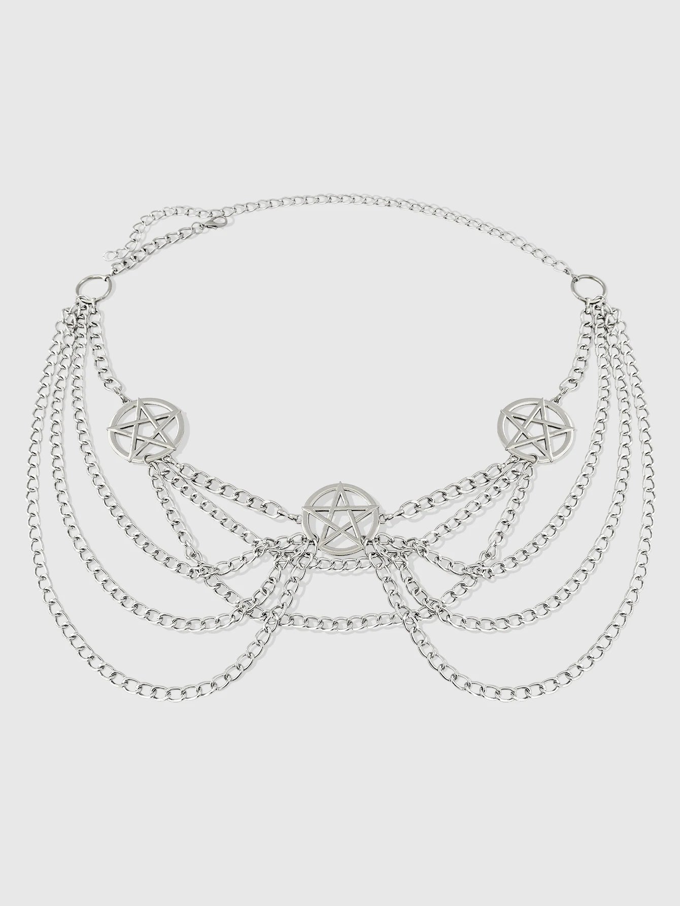 HERSHINE Women's Fashion Silver Hollowed-out Five-pointed Star Waist Chain, Y2K Gothic Punk Rock Hip Hop Accessory，spring，summer
