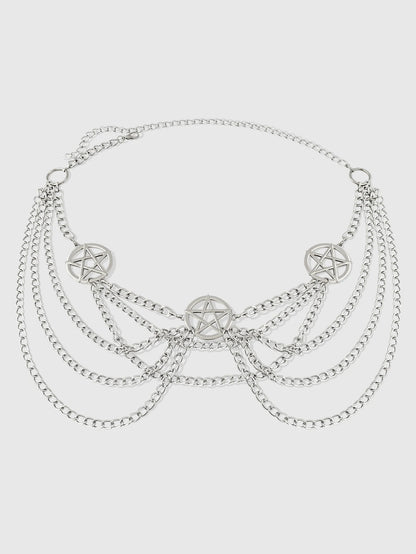 HERSHINE Women's Fashion Silver Hollowed-out Five-pointed Star Waist Chain, Y2K Gothic Punk Rock Hip Hop Accessory，spring，summer
