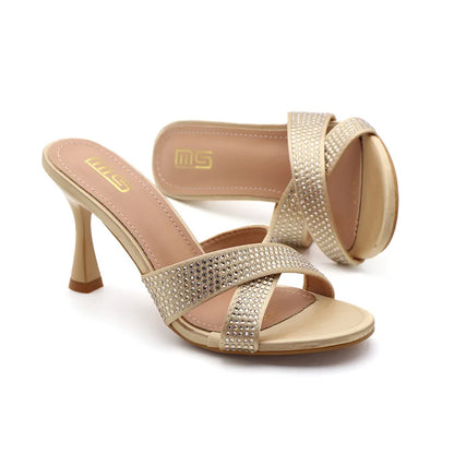 Rhinestone Slippers For Woman 2025 New Elegant Party Shoes Summer Thin High Heeled Slides Fashion Women Sandals Zapatos Mujer