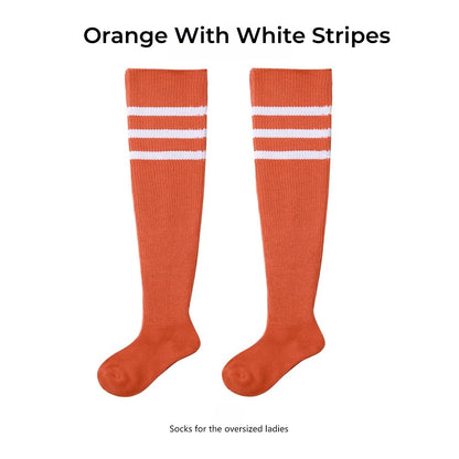 Women's Striped Plus Size Thick Thigh-High Socks Collection Big Girls Acrylic Yarn Stretch Colorful Streaks Leg Warmer Socks