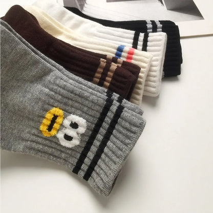 Designer socks Korean Style Cute Cartoon Playful expression Socks Women's Trendy Japanese Pure Cotton Fun Quirky Mid-Calf Socks