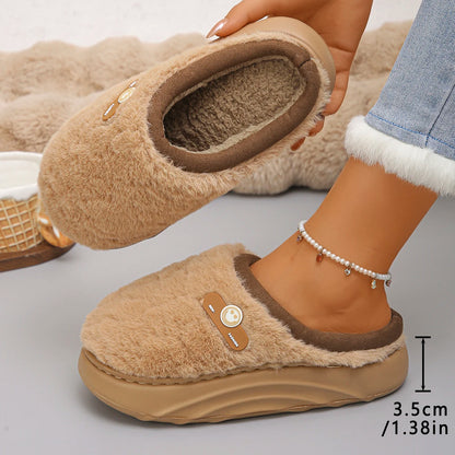 Thick Sole Plush Winter Slippers for Women Indoor House Chunky Platform Fluffy Slippers Woman Non Slip Warm Couples Cotton Shoes