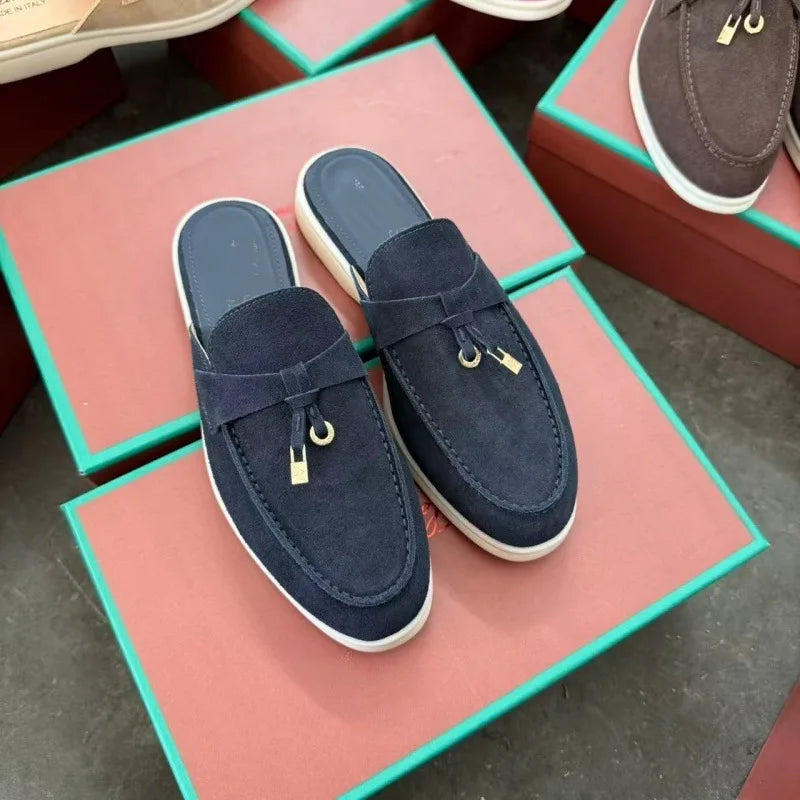 2026 New Luxury Women Loafers Closed Toe Flat Slippers Comfort Soft Moccasin Slip On Half Slide Casual Outdoor Walking Shoes Y2k