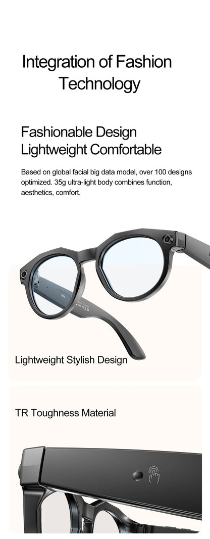 AI Smart Glasses 800W Pixel 4K HD Camera Recording Sunglasses Call WIFI Transmission Voice Assistant Smart Translation Glasses