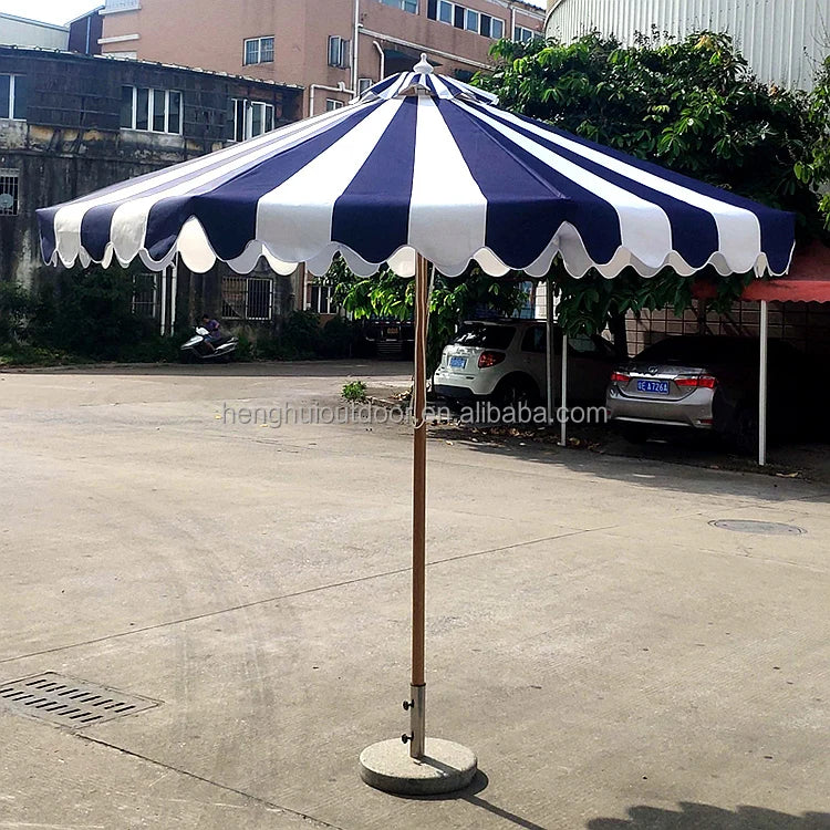 Pink Yellow Blue Striped Parasols Umbrellas Outdoor Luxury Aluminium Market Style Beach Umbrella with Fringe Outdoor for Shop