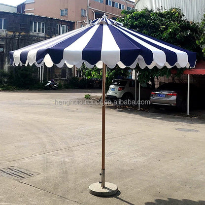 Pink Yellow Blue Striped Parasols Umbrellas Outdoor Luxury Aluminium Market Style Beach Umbrella with Fringe Outdoor for Shop