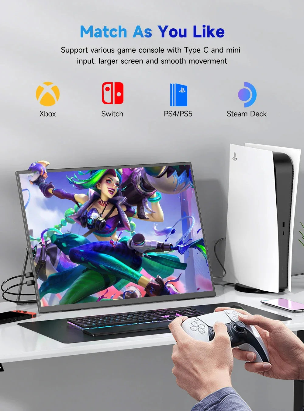23.8” 120Hz Touchscreen Computer IPS 100%sRGB Display With Stand Portable Monitor For LaptopXBox Switch PS5 Gaming Extend Screen