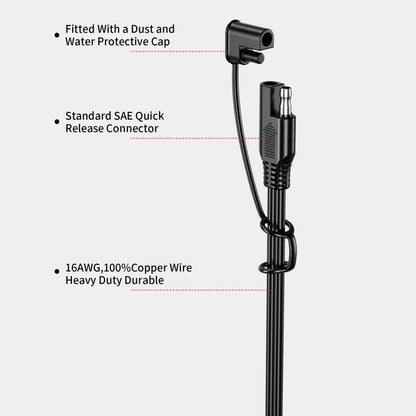 60cm/180cm Quick Release SAE Cable w/ 10A Fuse Terminal O Connector Battery Charger Extension Adapter Wire 16AWG Terminal