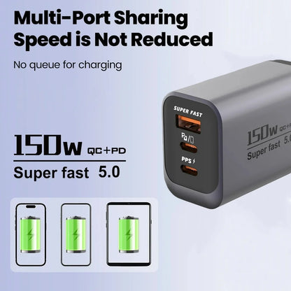 USB Type C 150W Charger USB QC3.0 Fast Charging Mobile Phone Charger Travel Adapter For iPhone 17 Samsung Xiaomi EU/UK/US Plug