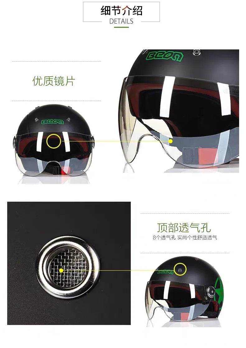 BEON Motorcycle Helmet for Adult and Child All Seasons Electric Vehicle Half Helmet Summer Sun Protection Helmet Motorcycle
