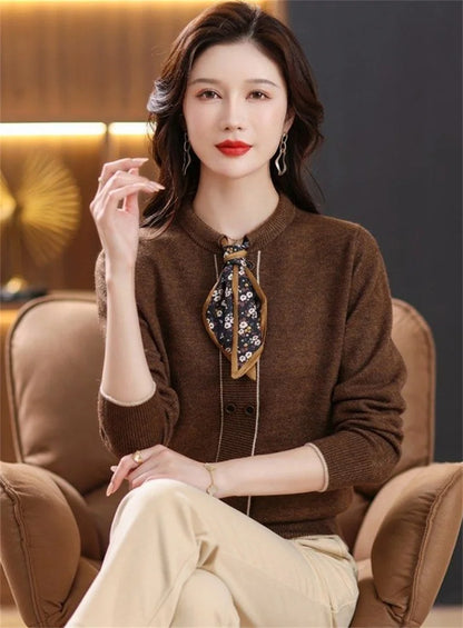 Korean Female Round Neck Pullover Knit 2025 Women Fashion Large Size 4XL Knitted Coat Autumn Ladies Tie Up Sweater Short Jacket