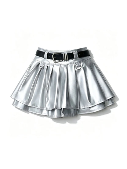 Women Black A-line Leather Skirt Vintage Aesthetic Y2k Pleated Skirt Harajuku Korean Gothic Mini Skirt Emo 2000s Clothes Summer