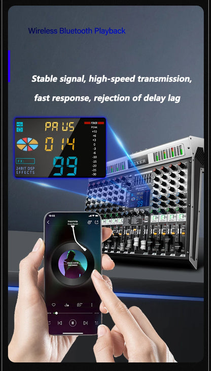 FUHAM RI808/1208 Professional 8/12 Channel 99DSP Mixer 48V Phantom Power USB Recording Studio Karaoke Bluetooth DJ Console Mixer