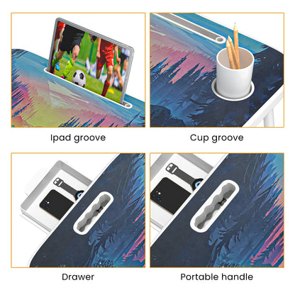 Extra-Large Multifunctional Folding Table, Portable Multi-Color Wooden Laptop Desk with Cup Holder, Ideal for Work and Reading