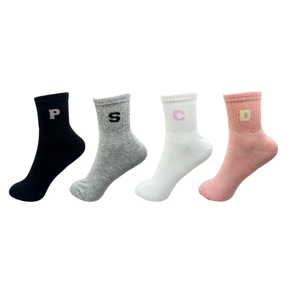 1/4 Pairs Woman Cotton Socks For Women Cotton Female Socks Set Woman Colorful Lady Socks Letter Printed Sock