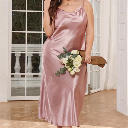 Plus Size 3Xl 4Xl 5Xl Nightgown Lady Sexy Swing Collar Nightdress Long Lingerie Women Summer New Satin Sleepwear Nightwear