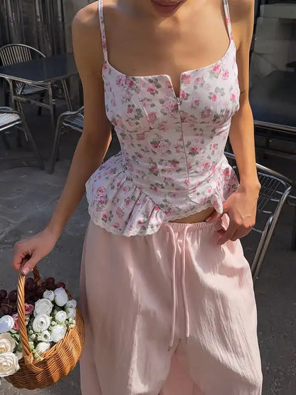 Pink Printed Women's Dress Fashion Wide Shoulder Straps And Pleated Hem Cinched Waist Vestido 2026 Lady Party Vacation Gowns