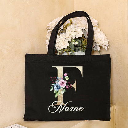 Personalized Initial with Name Tote Bag Women Canvas Shoulder Bags Monogram Shopping Bag Handbags Birthday Wedding Gifts for Her