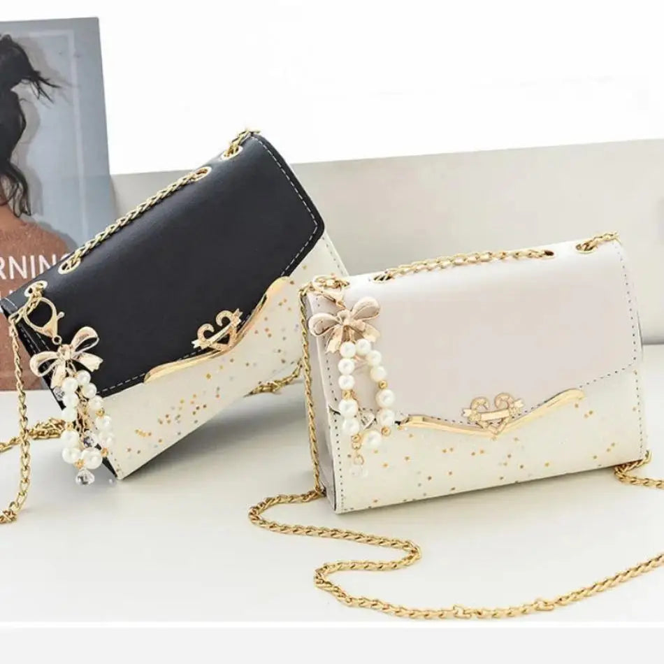 Pouch Ladies PU Leather Handbag with Tassel Pendant Fashion Messenger Bag Women Trendy Sequin Single Shoulder Bags