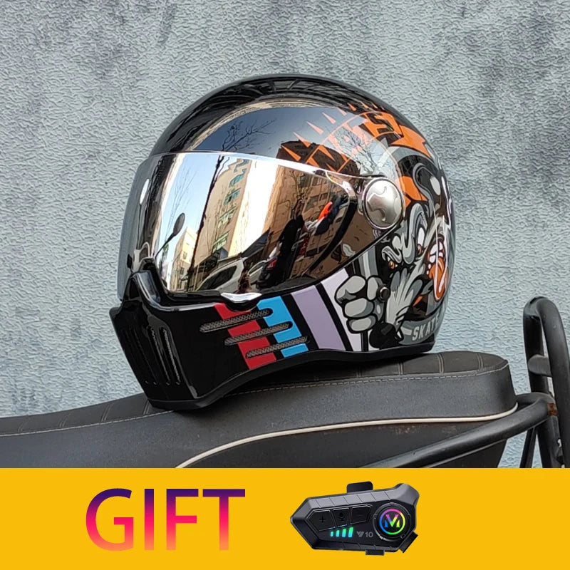 Retro motorcycle helmet Casco cruising motorcycle rider modular helmet full helmet with Bluetooth earphones included ORZ-728