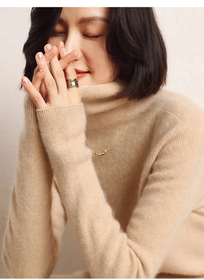 100% cashmere sweater women's knitted pullover sweater high neck solid color slim fit soft cashmere basic women's sweater