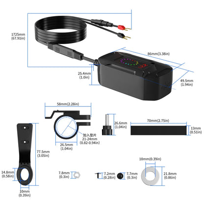 6.8A PD+QC3.0 Motorcycle Phone Charger Handlebar Dual USB Socket 60W Waterproof 12V Power Supply Adapter with Switch Voltmeter