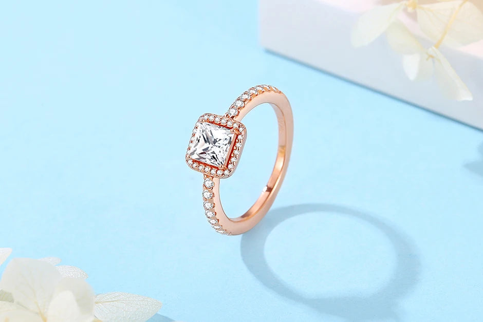 Original 925 Sterling Silver Ring Love Heart Pave CZ Crystal Stackable Rings For Women Wedding Engagement Birthday Gift Jewelry