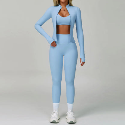 3PCS Yoga Sets Workout Set Women 2 Pieces Gym Suits High Waist Leggings Sport Bra Outfits Long Sleeve Fitness Running Sportswear