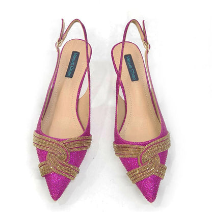 Venus Chan 2024 Special Design High Quality Orange Color African Women Shoes and Bag Set with Shinning Crystal for Wedding Party