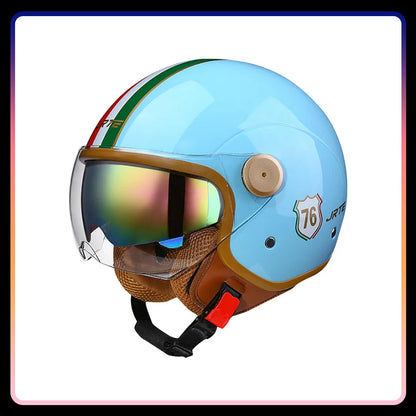 Retro Open Face Motorcycle Helmet Daul Lens DOT ECE Approved Vintage Jet Helmet 3/4 Open Half Helmet for Scooter Curiser Chopper