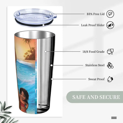 Moana and Pua Cartoon Movie Insulated Tumbler with Straws Stainless Steel Coffee Mugs Double Wall Car Bottle Cups 20oz