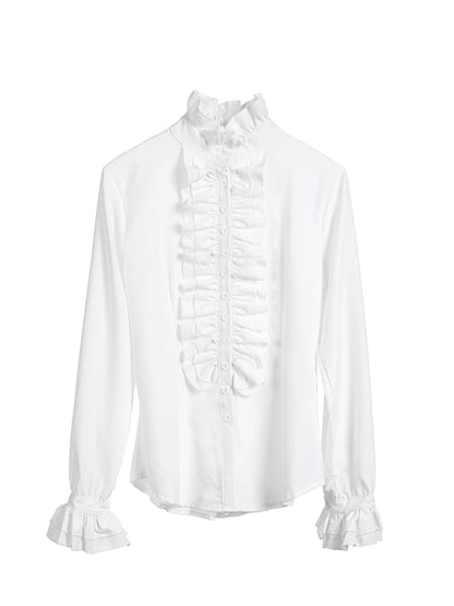 US Women Solid Lady Shirt Frilly Ruffle shirt Tops Flounce Casual Blouse Clothes Shirts