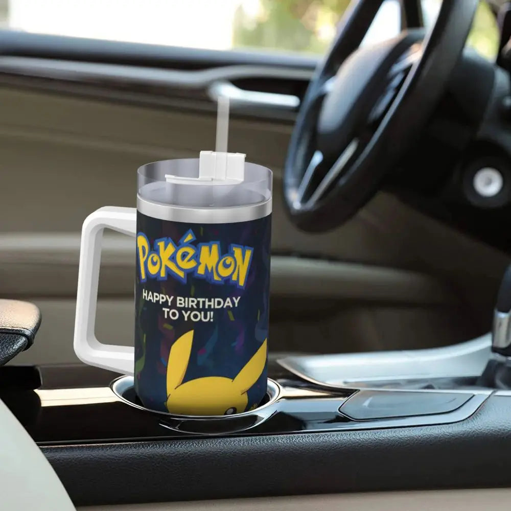 Stainless Steel Tumbler Pikachu Happy Birthday Thermal Mug Insulated Cold Drink Mugs Cup Beach Design Water Bottle