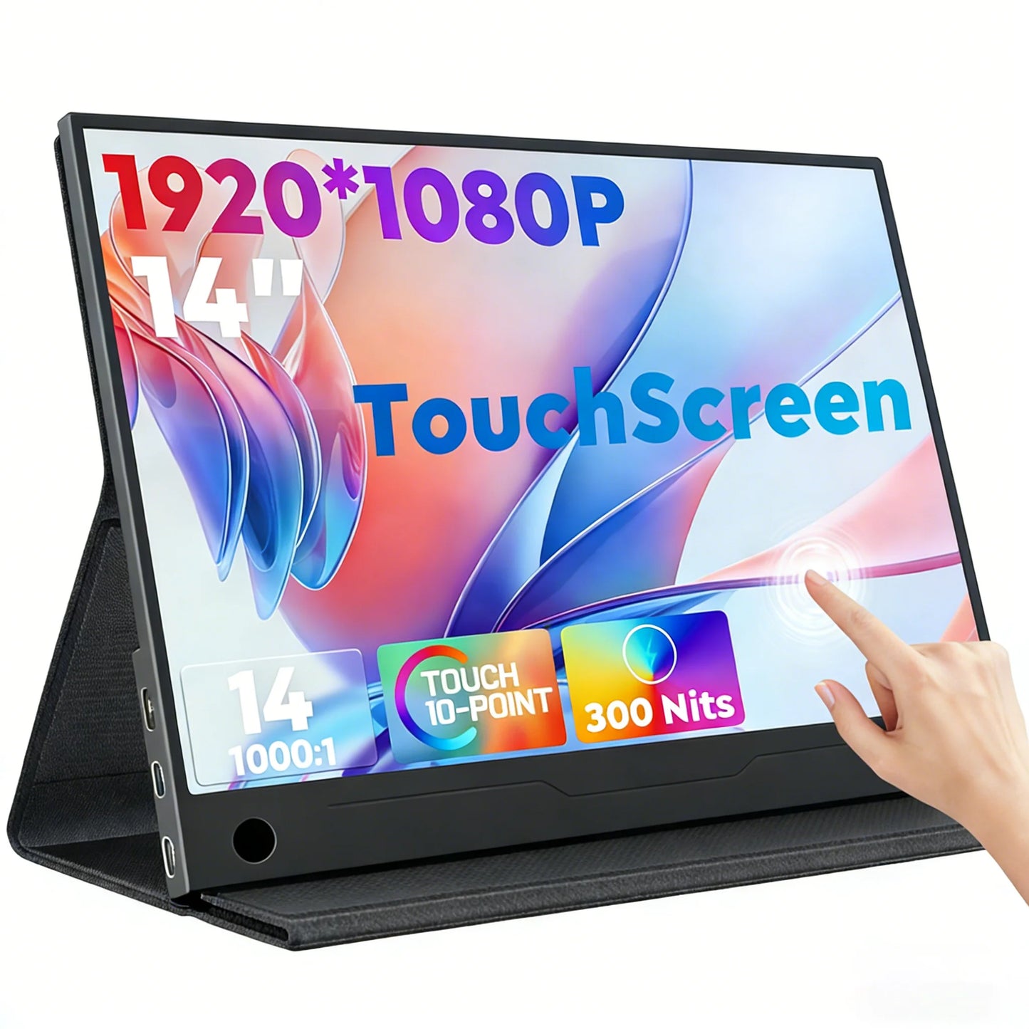 Amoudo 14 Inch Touch Portable Monitor 1920 X 1080P Second Screen FHD Lightweight Thin USB Type-C Mini HDMI Extend Screen