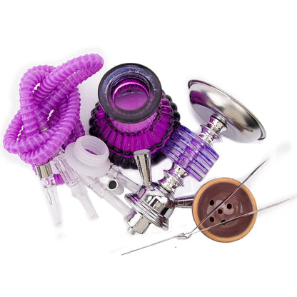 Arabian 4 layers Hookah Set Glass Shisha Double Hose Pipe Ceramic Bowl Portable Purple Accessories Birthday Gift 2 Hoses Pipe