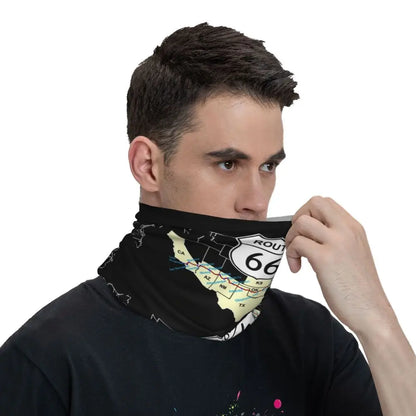 Custom Travel Motorcycle Ride Route 66 Bandana Winter Neck Warmer Windproof Wrap Face Scarf for Hiking Highways Gaiter Headband