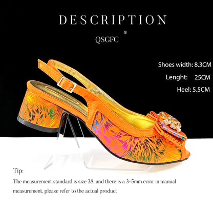 QSGFC Italian Design Color Matching Rhinestone Comfortable High Heel Shoes And Bag Fashion Style Pointed-Toe Shoes For Women