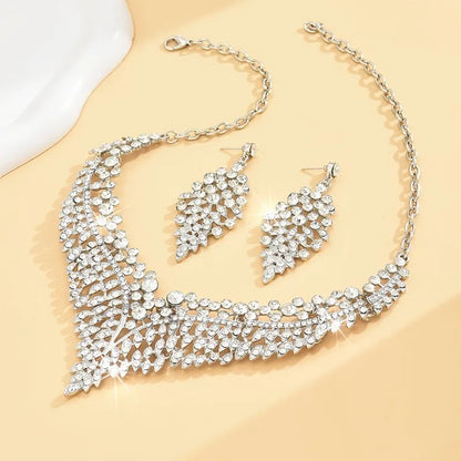 3PC Women's Fashion Trend Starry Sky Conical Leaf Necklace Earrings Jewelry Set Wedding Banquet Party Festival Jewelry Gifts