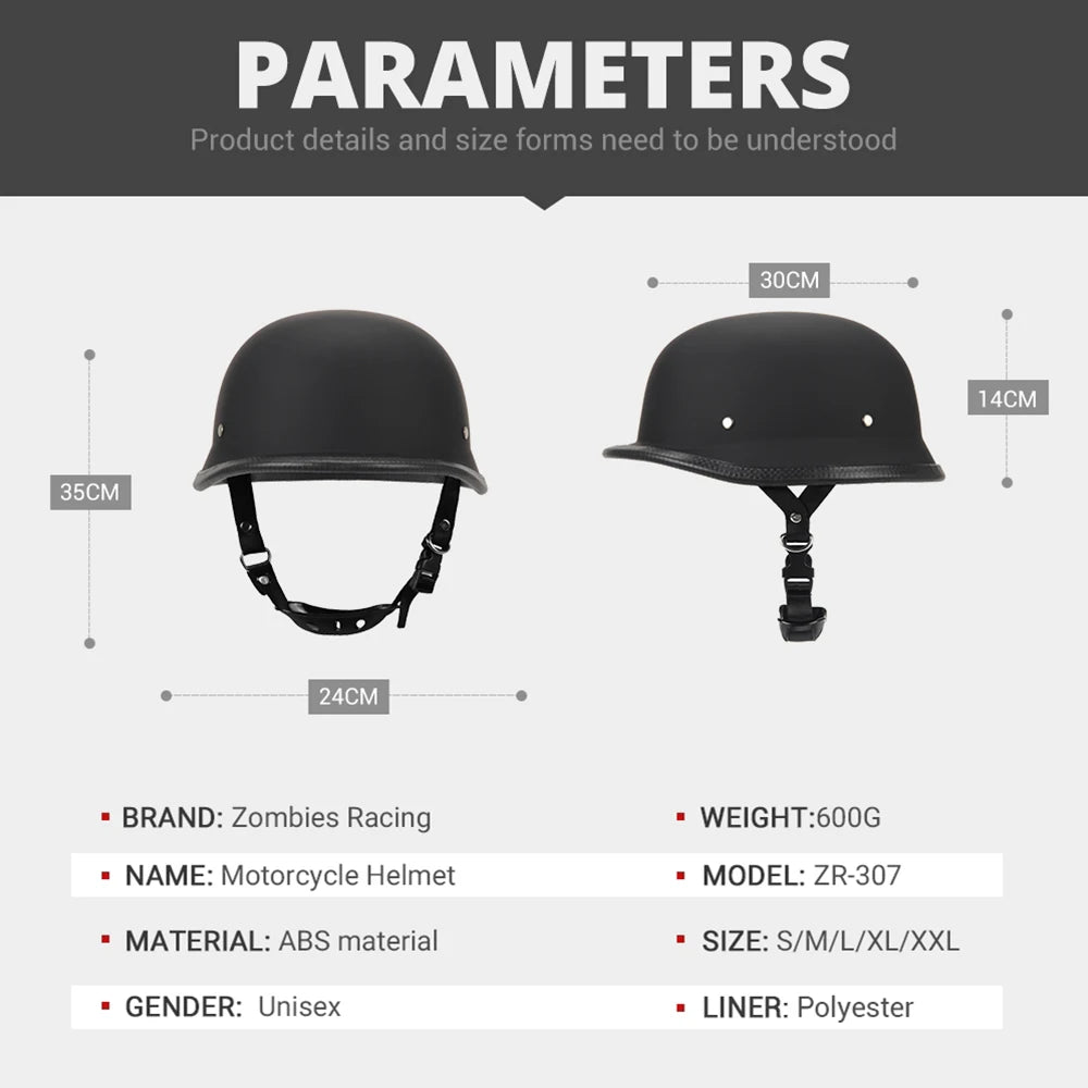 Motorcycle Helmet German Leather Style Pilot Motorcycle Open Face Retro Half Helmet Cruise Chopper Biker DOT Certification S-XXL