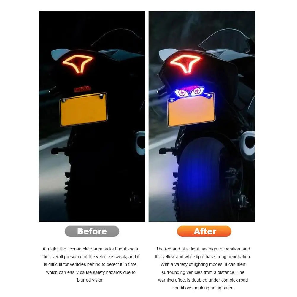 Motorcycle LED License Plate Decorative Lights Snake Eye Rear Tail Light Strobe Flashing Electric Motorcycle Modified Accessory