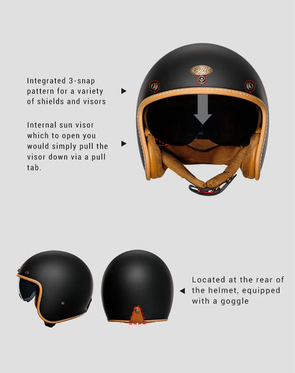 Retro 3/4 Open Face Half Motorcycle Helmet CYRIL B206 Lightweight Adult Vantage Jet Helmet for Men Women DOT ECE Approved