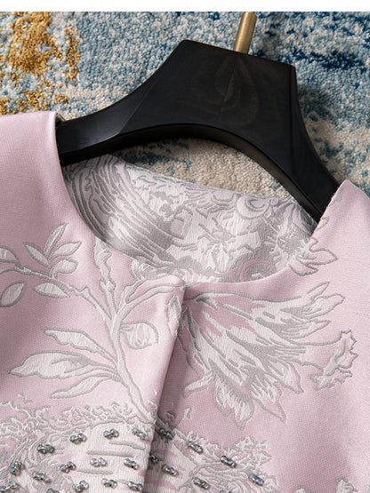 Luxury Beaded Pink Chinese Style Women's Top 2025 Loose Shoulder Embroidery Jacquard Elegant Fashion Blouse Outerwear