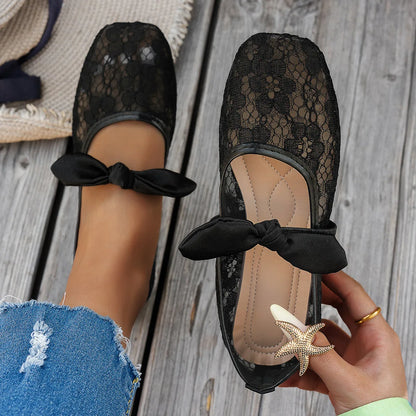 Plus Size 43 Women Fashion Ballet Flats Breathable Laces Square Toe Spring Summer Flat Shoes For Female Daily Walking Loafers