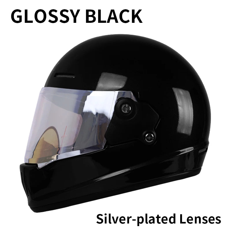 Retro-style full-face helmet with multi-color lenses, ABS material, DOT certified, suitable for all seasons